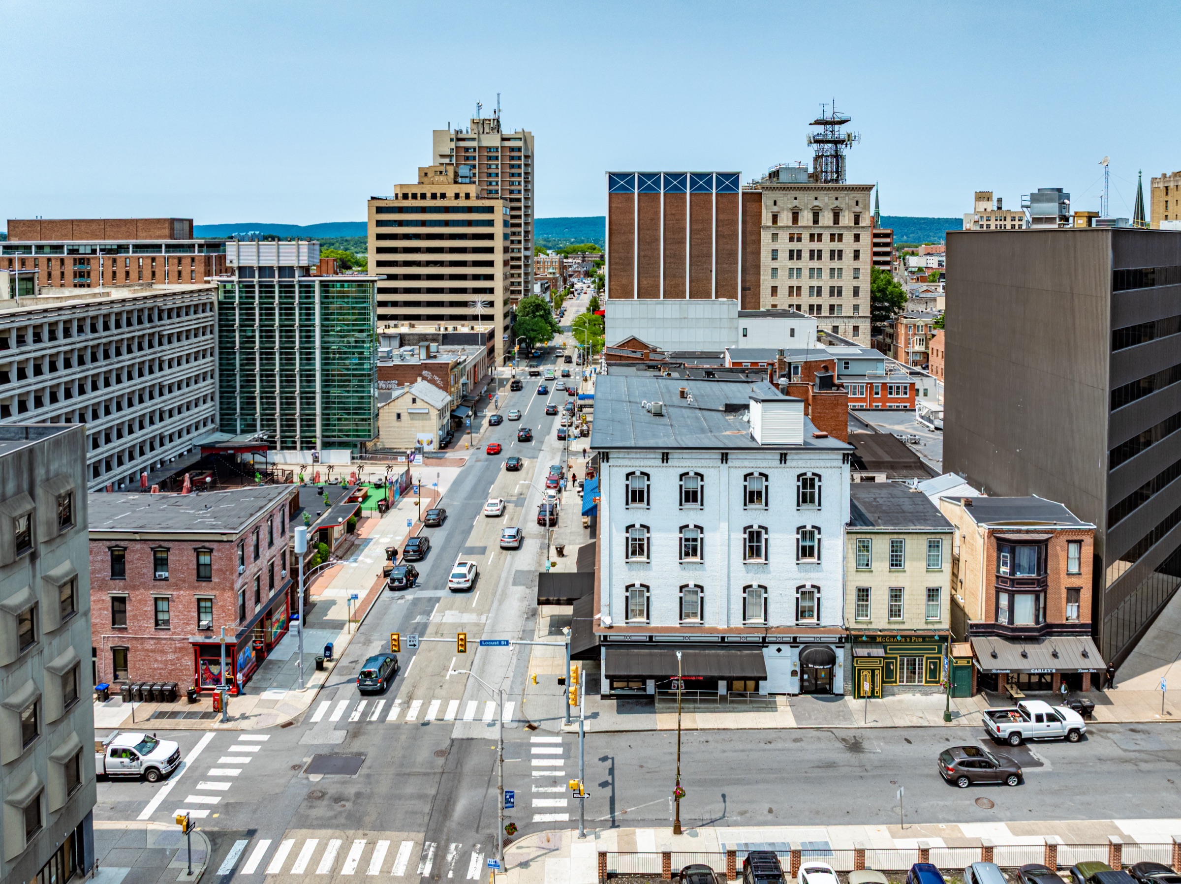 Downtown commercial building within an active urban streetscape